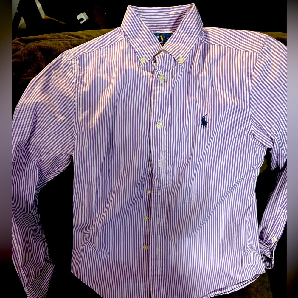 Ralph Lauren Boys Sz 16 Button Down Purple Stripe